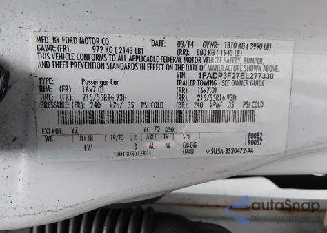 2014 Ford Focus Se из США, поврежденный, VIN 1FADP3F27EL277330